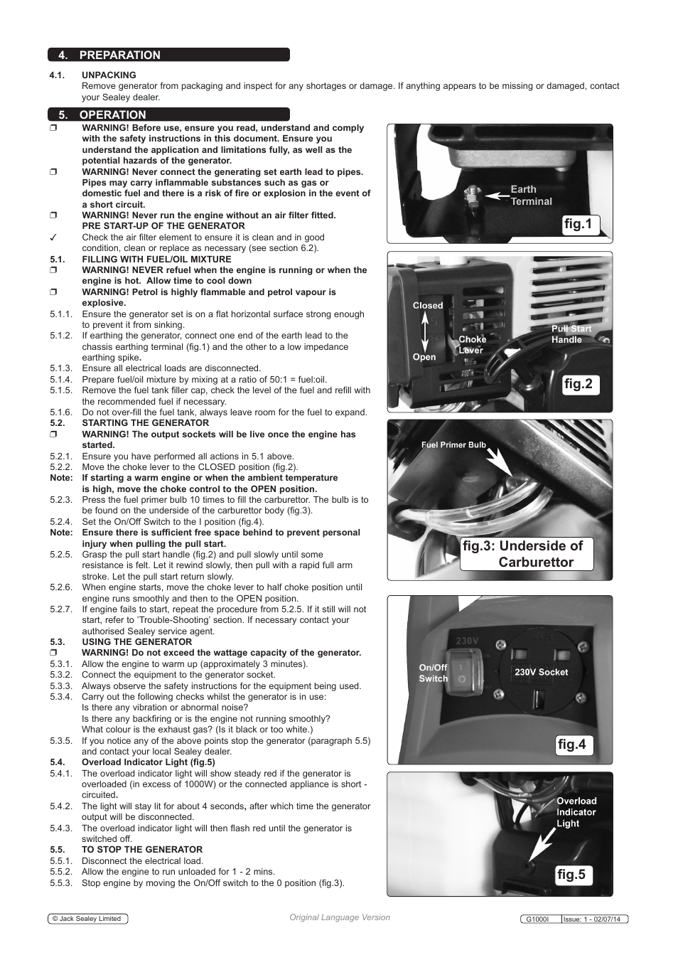 Operation 4. preparation | Sealey G1000I User Manual | Page 3 / 5