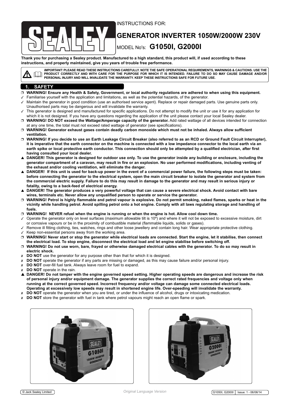 Sealey G1050I User Manual | 5 pages