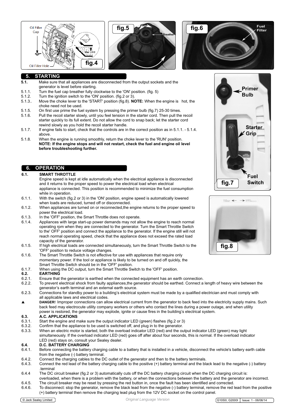 Fig.4 fig.5 fig.6, Fig.7 fig.8, Starting 6. operation | Sealey G1050I User Manual | Page 3 / 5