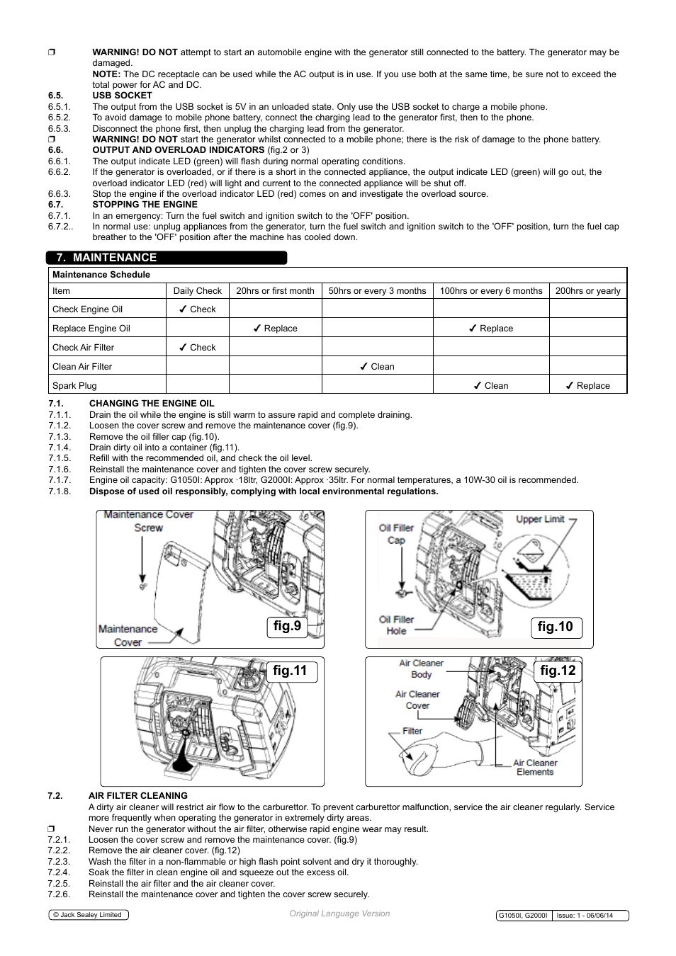 Fig.12, Maintenance | Sealey G1050I User Manual | Page 4 / 5