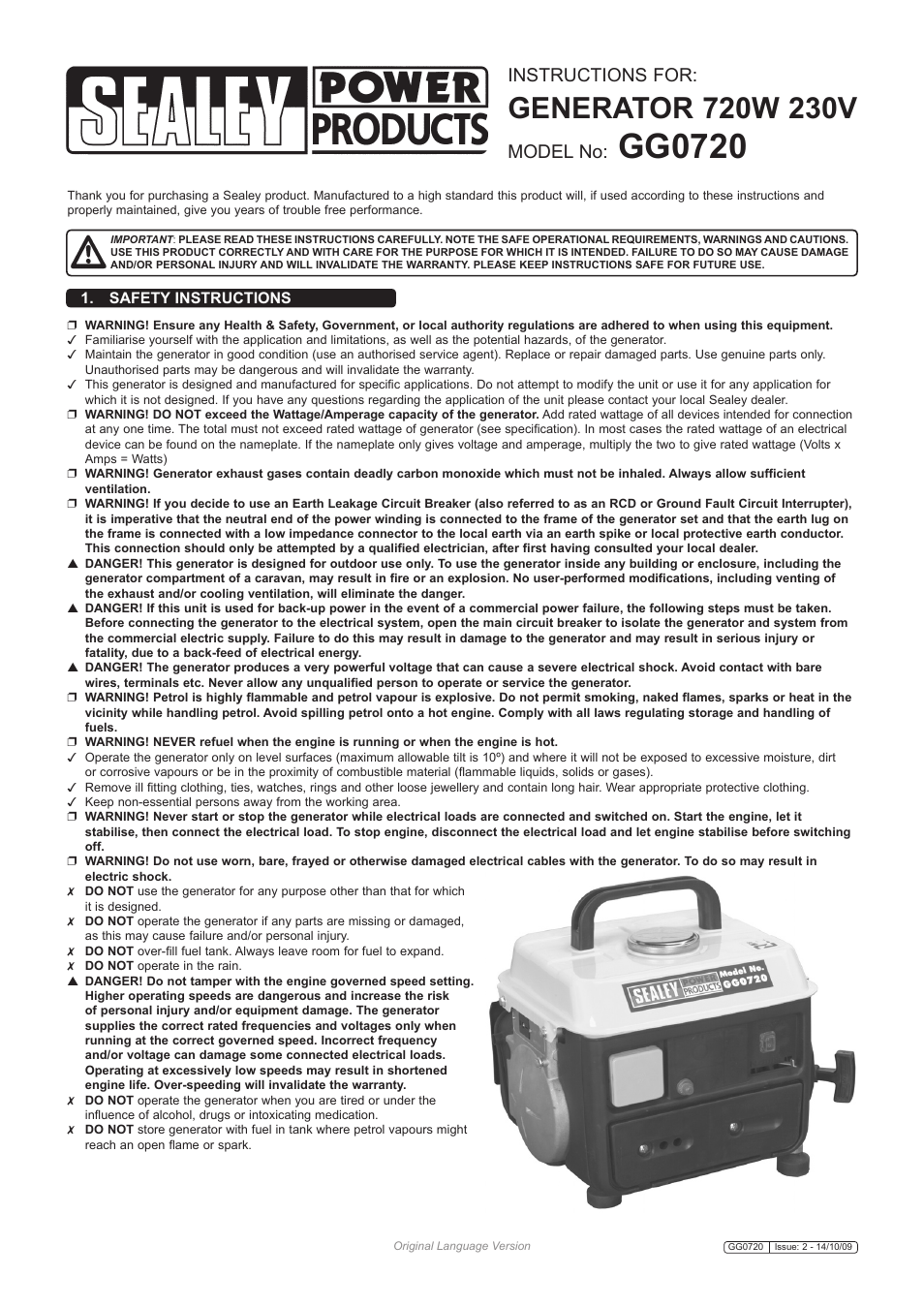 Sealey GG0720 User Manual | 4 pages
