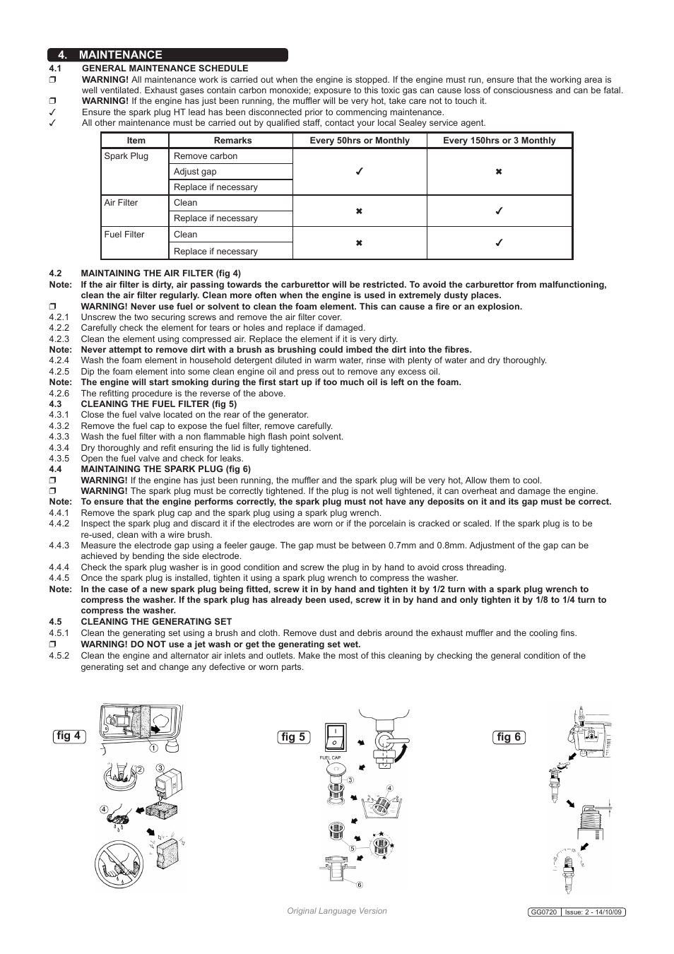 Maintenance, Fig 4 fig 5 fig 6 | Sealey GG0720 User Manual | Page 3 / 4