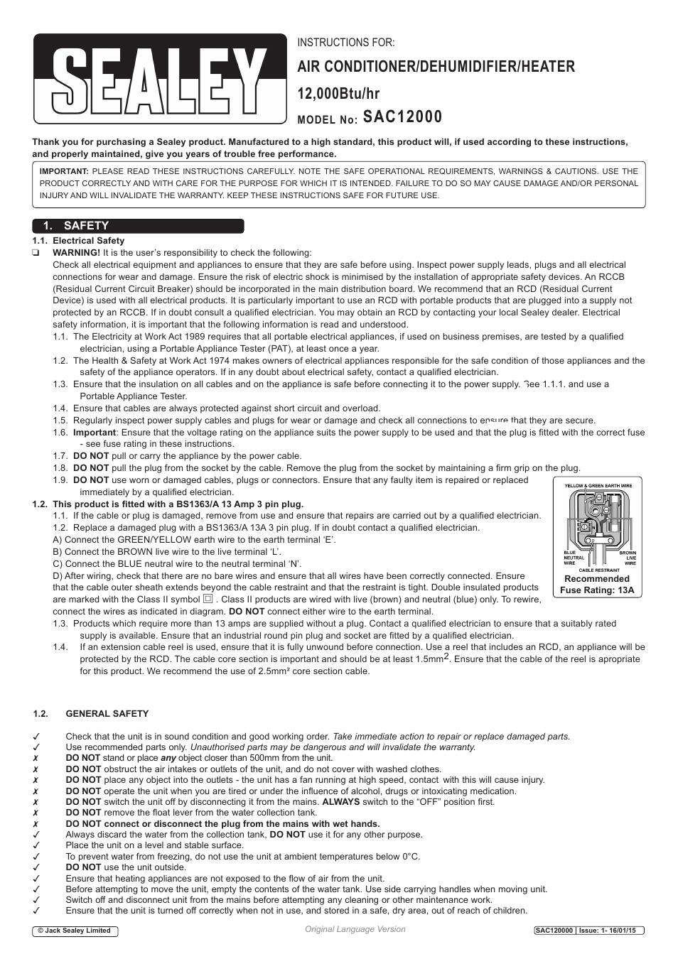 Sealey SAC12000 User Manual | 4 pages