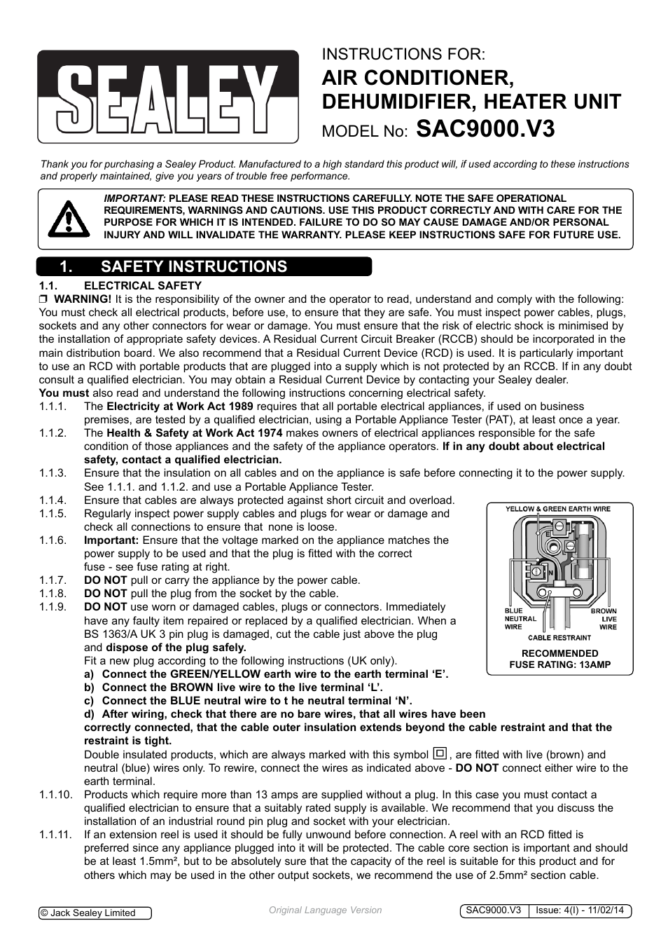 Sealey SAC9000 User Manual | 7 pages