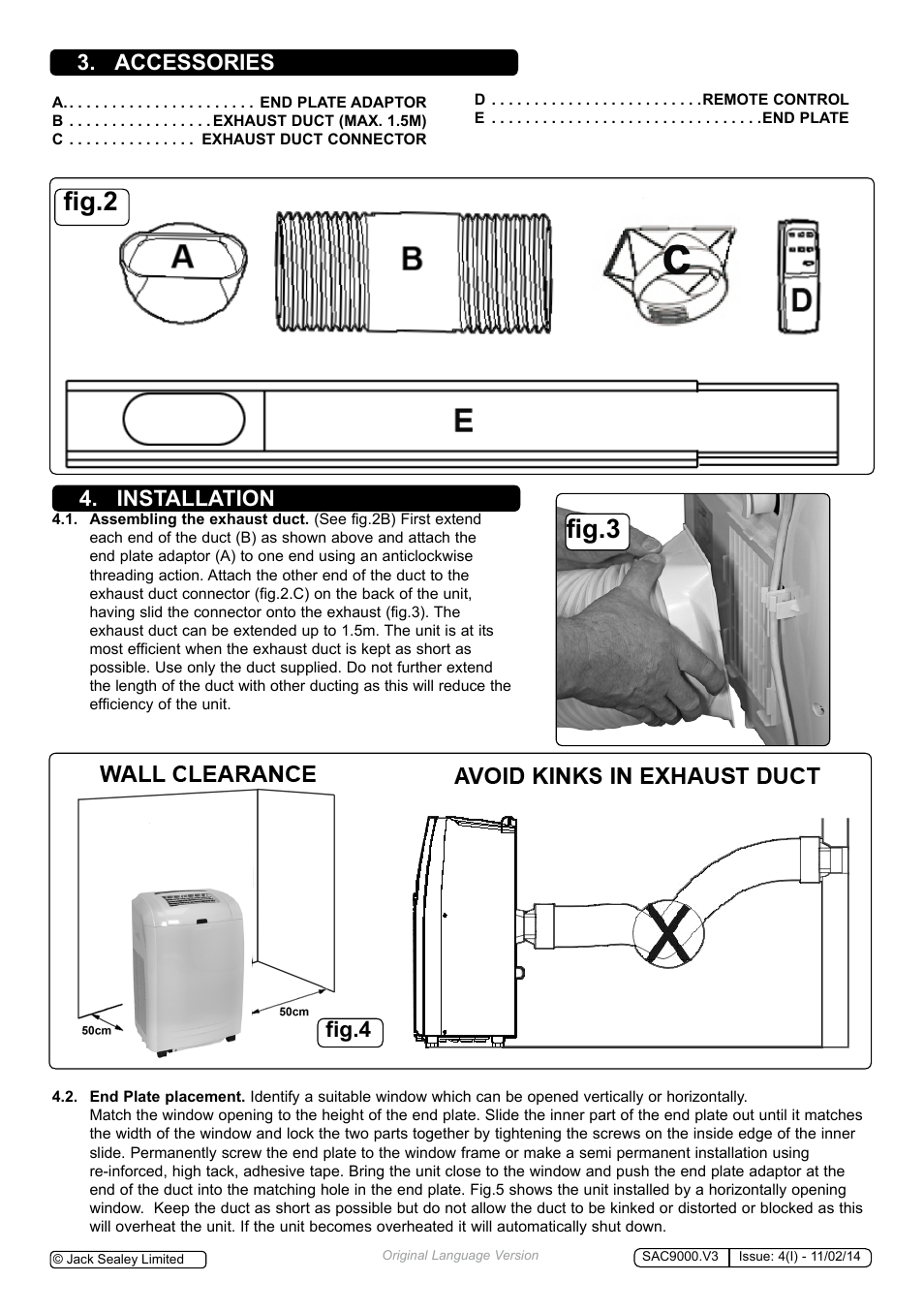 Fig.2, Fig.3, Installation | Fig.4, Accessories | Sealey SAC9000 User Manual | Page 3 / 7