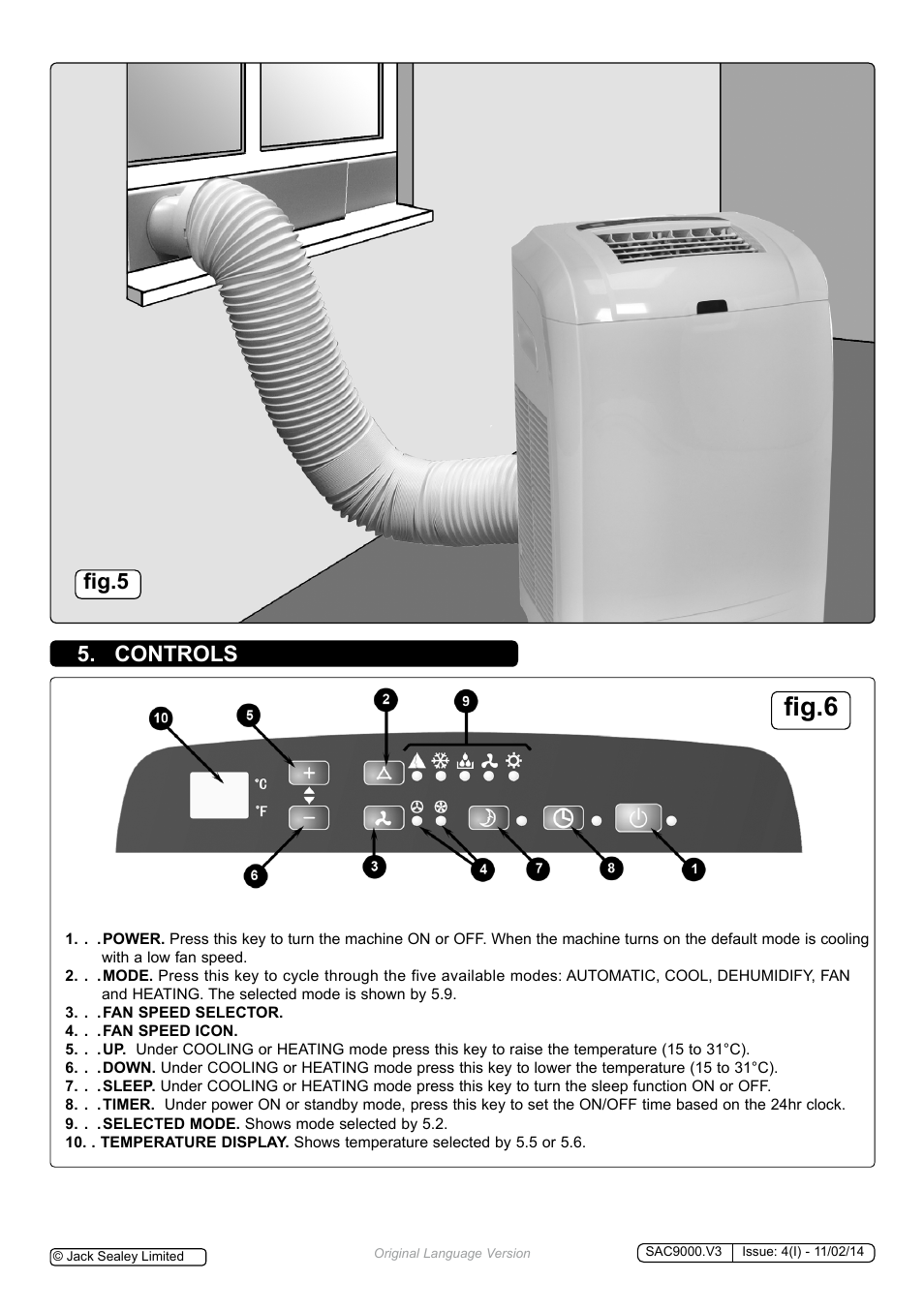 Fig.6, Controls, Fig.5 | Sealey SAC9000 User Manual | Page 4 / 7