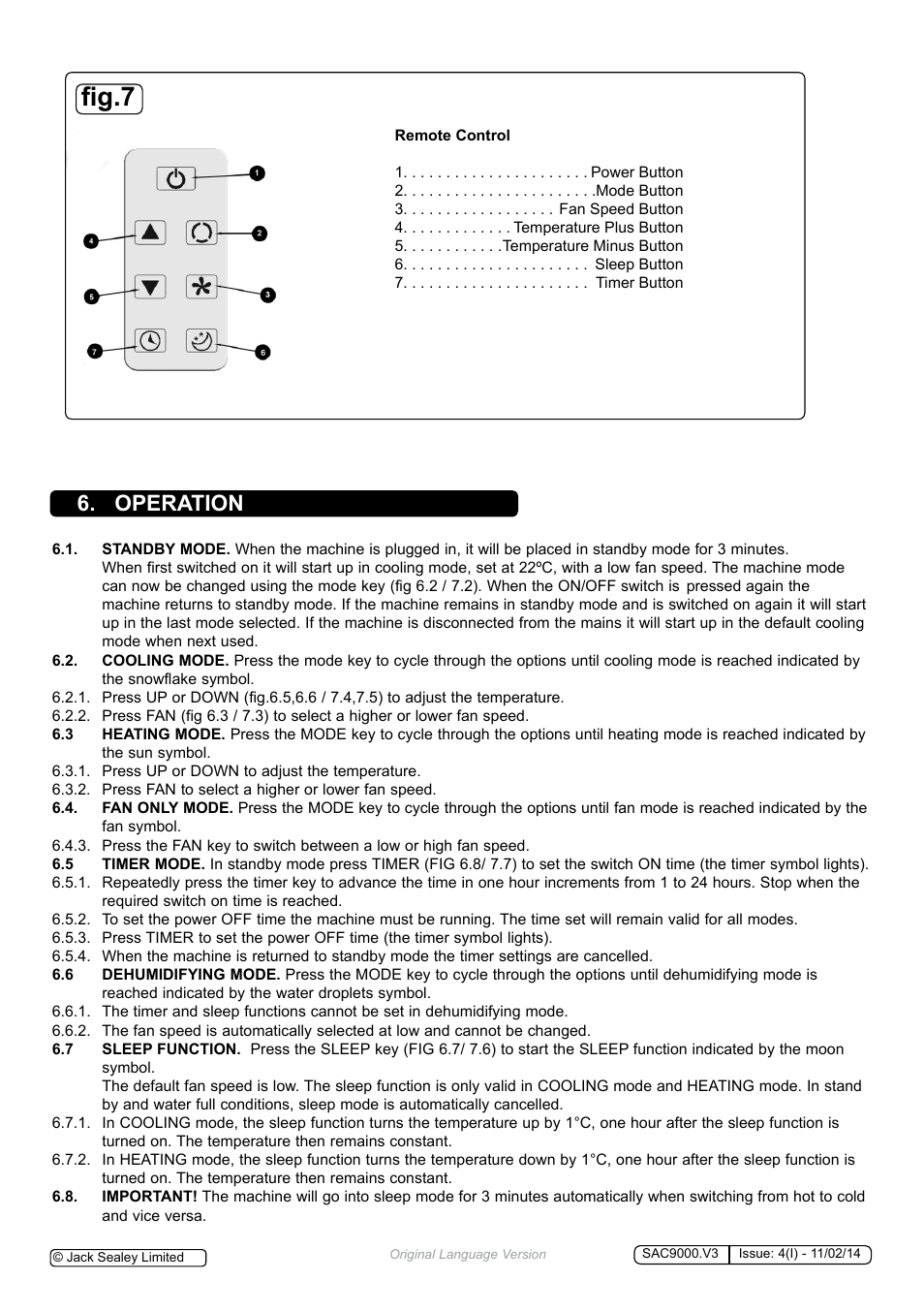 Fig.7, Operation | Sealey SAC9000 User Manual | Page 5 / 7