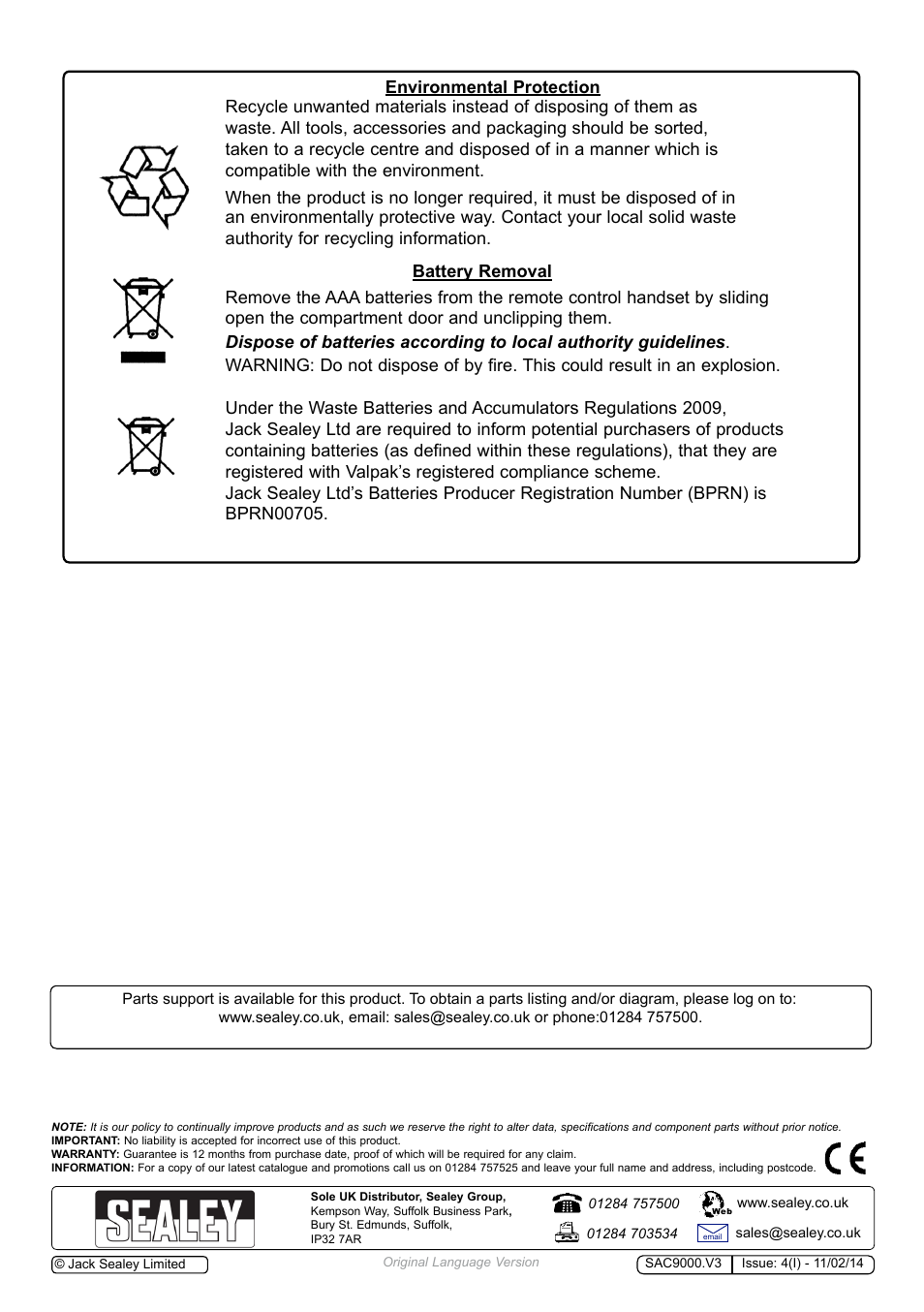 Sealey SAC9000 User Manual | Page 7 / 7