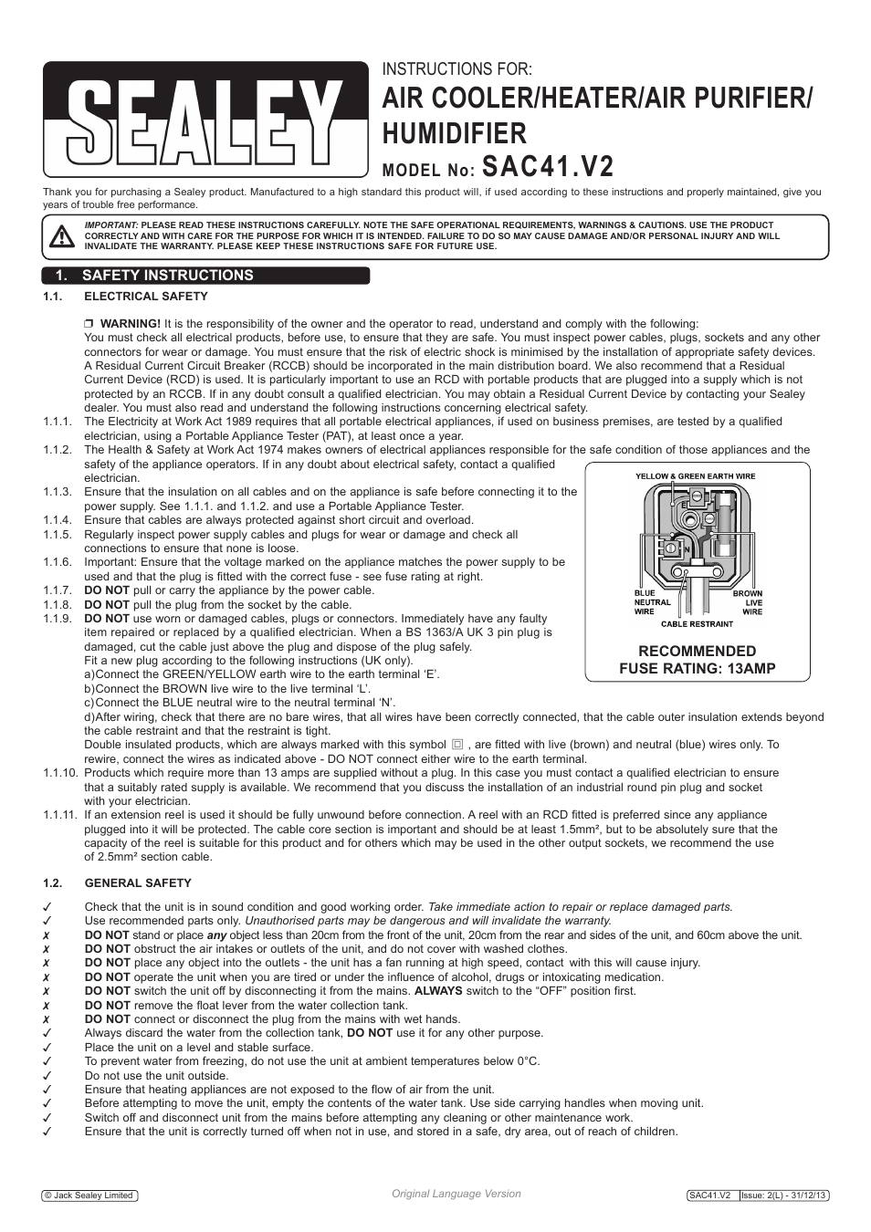 Sealey SAC41 User Manual | 4 pages