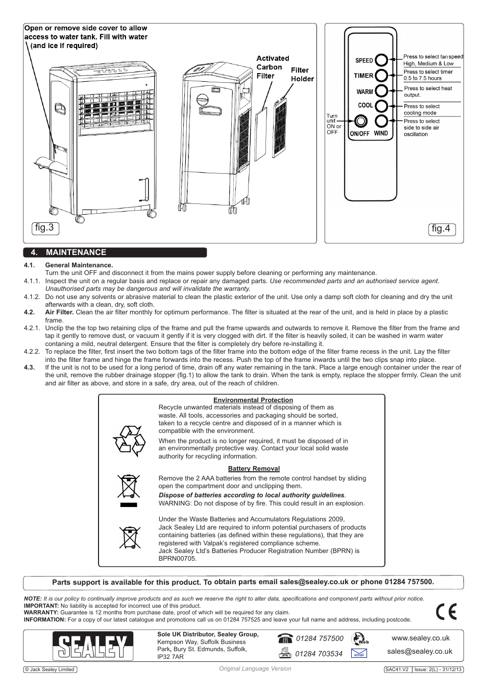 Fig.4 fig.3, Maintenance | Sealey SAC41 User Manual | Page 4 / 4