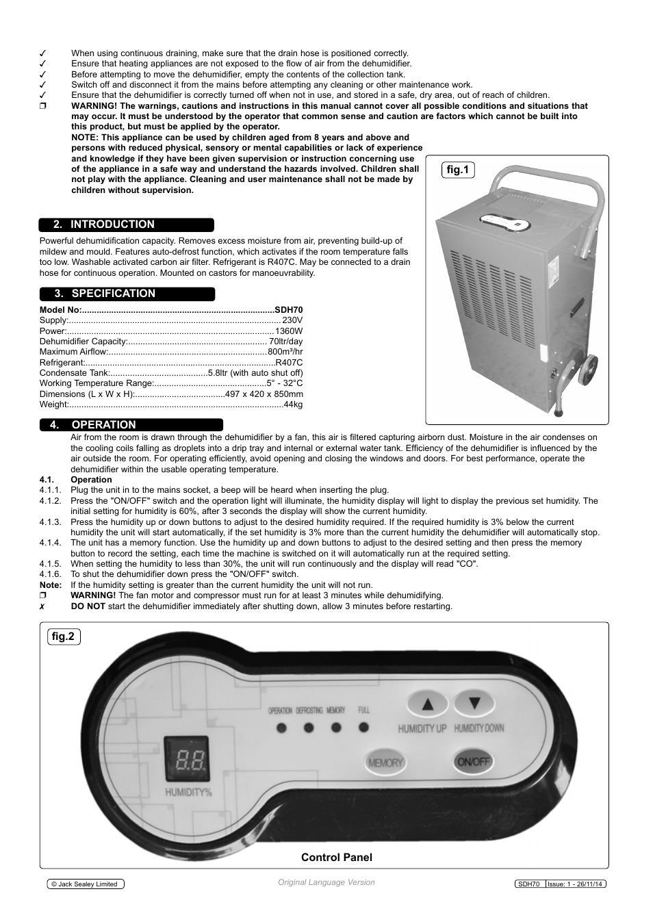 Specification | Sealey SDH70 User Manual | Page 2 / 4