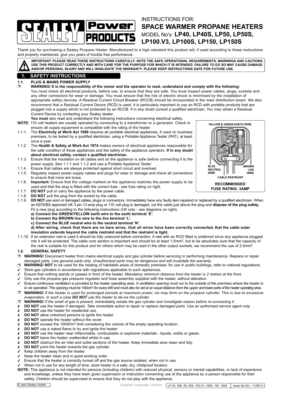 Sealey LP100 User Manual | 3 pages