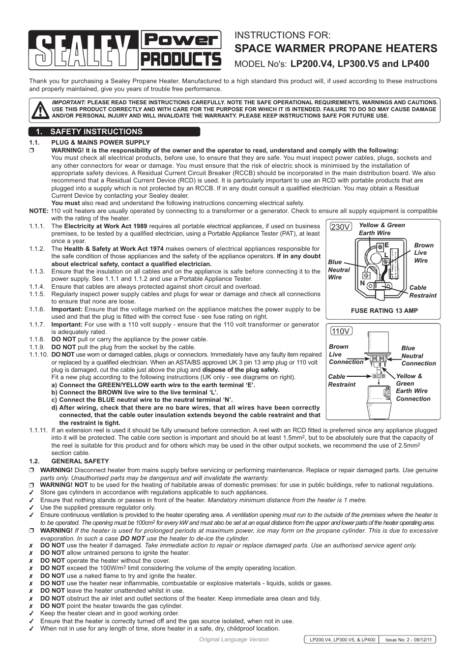 Sealey LP200 User Manual | 3 pages