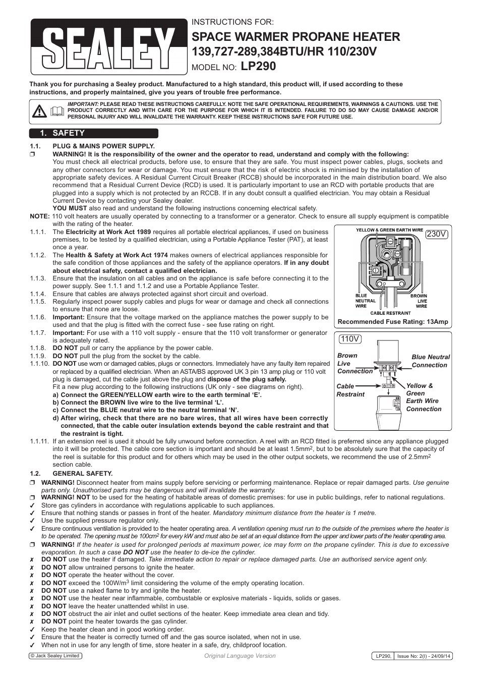 Sealey LP290 User Manual | 4 pages