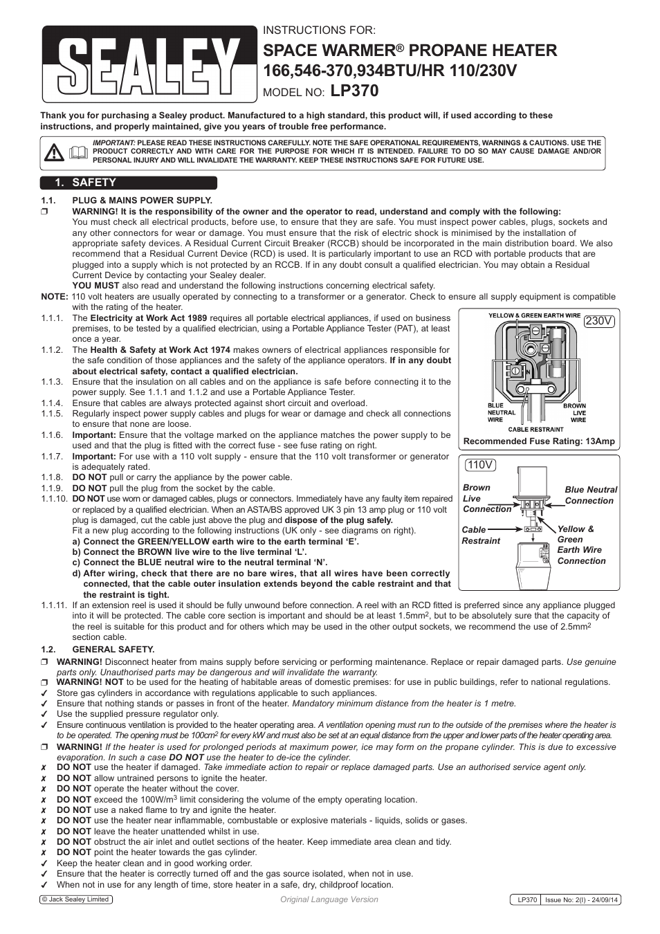 Sealey LP370 User Manual | 4 pages