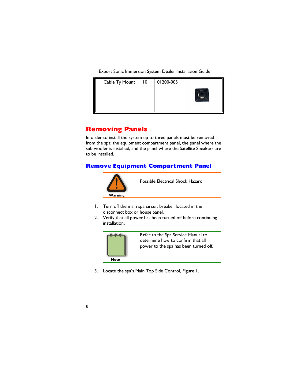 Removing panels, Remove equipment compartment panel, Emoving | Anels | Dimension One Spas 01510-1030E Rev A User Manual | Page 12 / 54