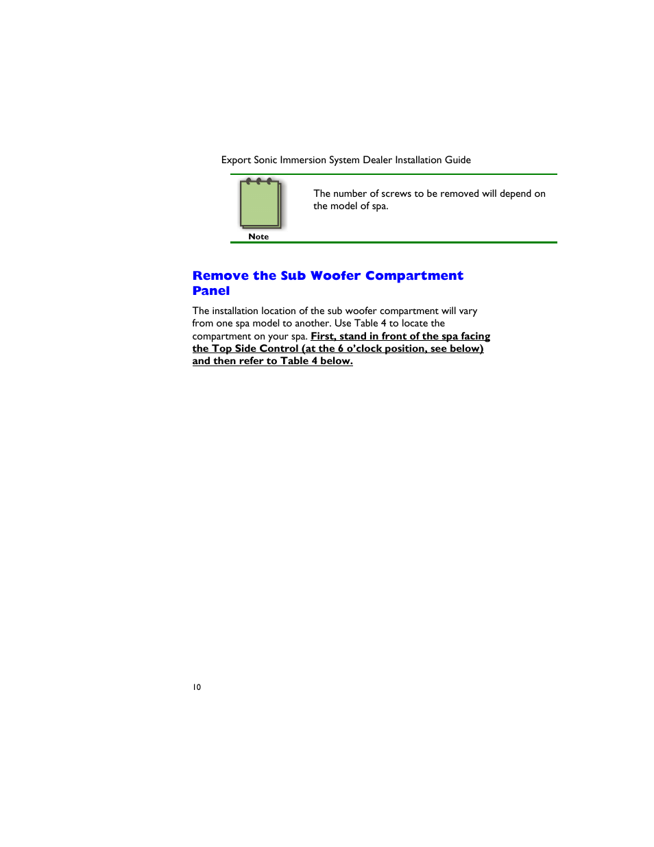 Remove the sub woofer compartment panel | Dimension One Spas 01510-1030E Rev A User Manual | Page 14 / 54
