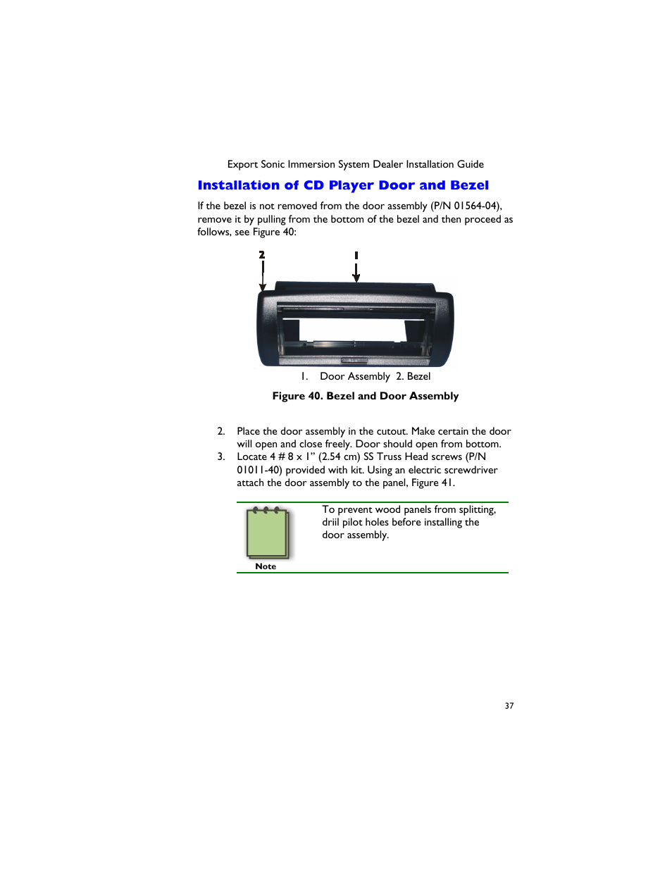 Installation of cd player door and bezel | Dimension One Spas 01510-1030E Rev A User Manual | Page 41 / 54