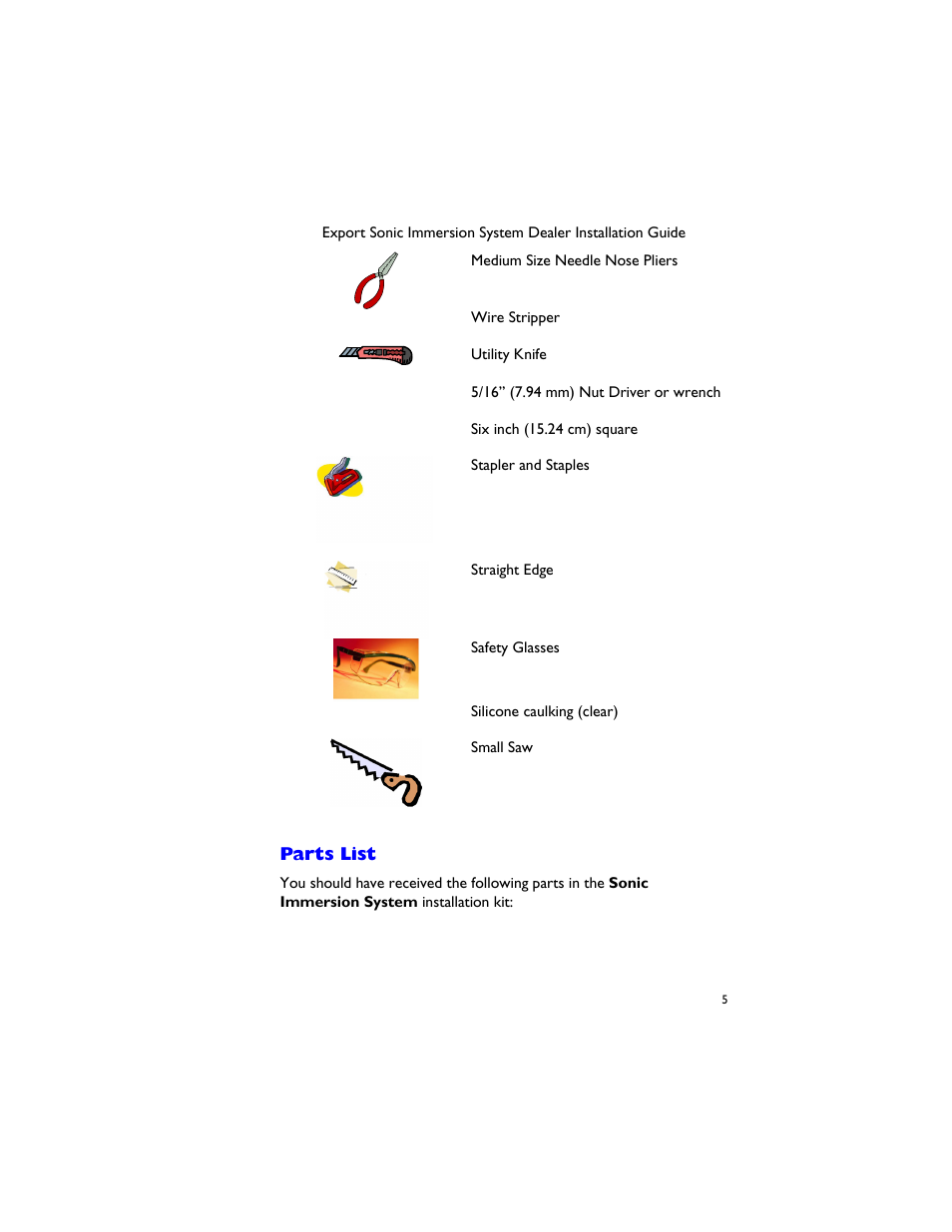 Parts list | Dimension One Spas 01510-1030E Rev A User Manual | Page 9 / 54