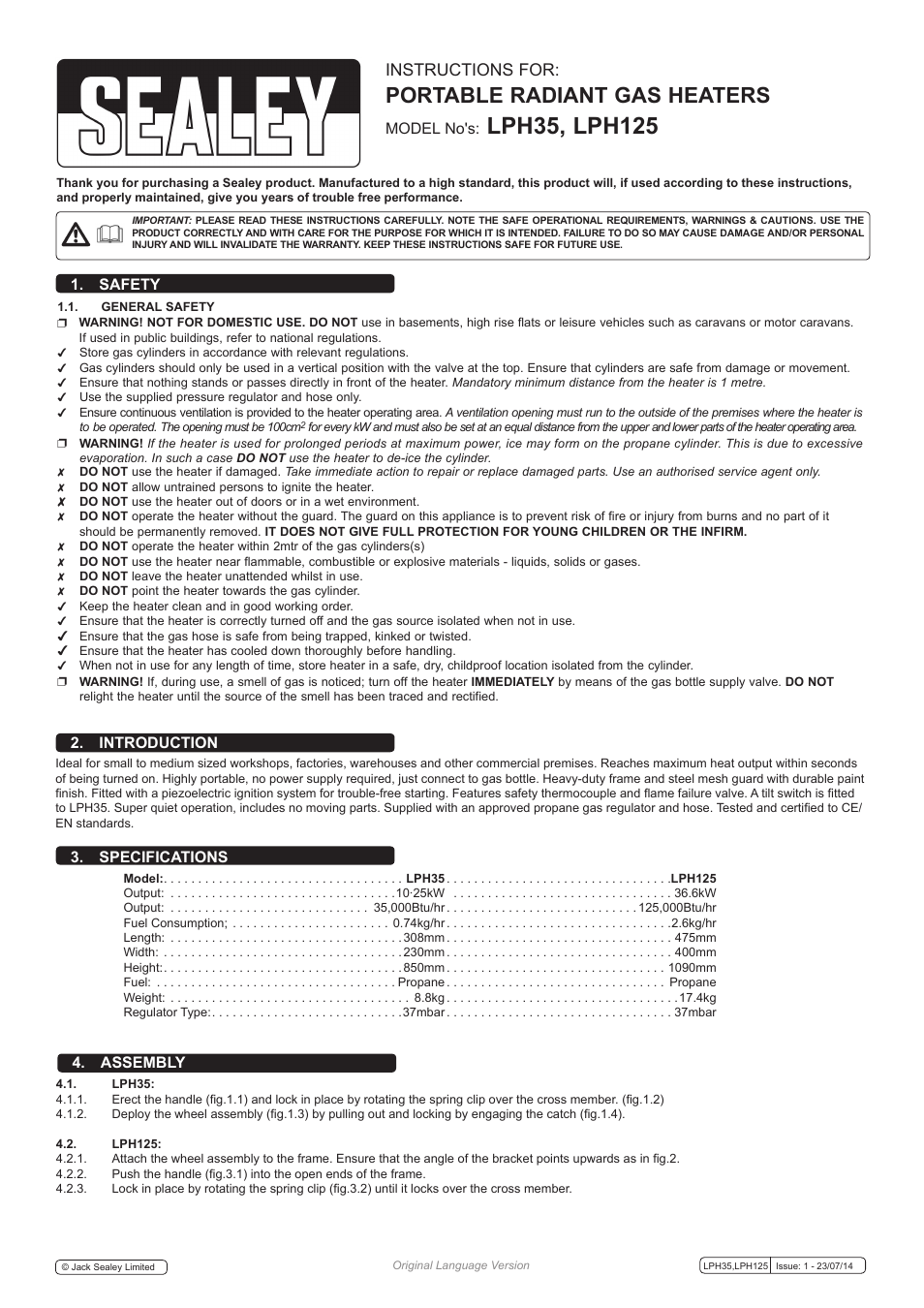 Sealey LPH125 User Manual | 3 pages