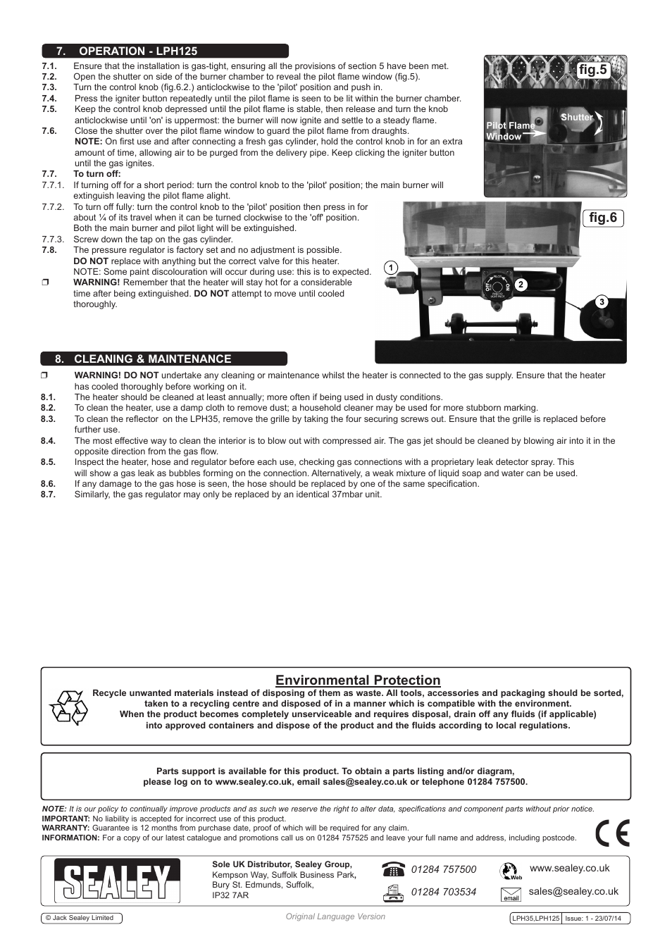 Fig.5, Environmental protection, Fig.6 | Operation - lph125 8. cleaning & maintenance | Sealey LPH125 User Manual | Page 3 / 3