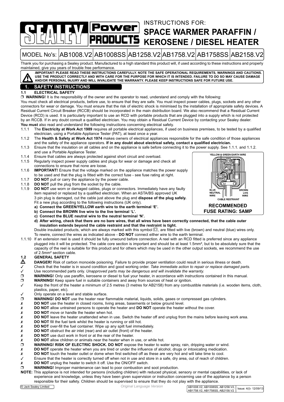 Sealey AB1008 User Manual | 6 pages