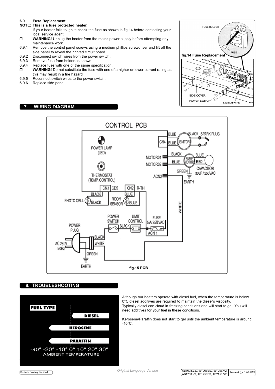 Wiring diagram 8. troubleshooting | Sealey AB1008 User Manual | Page 5 / 6