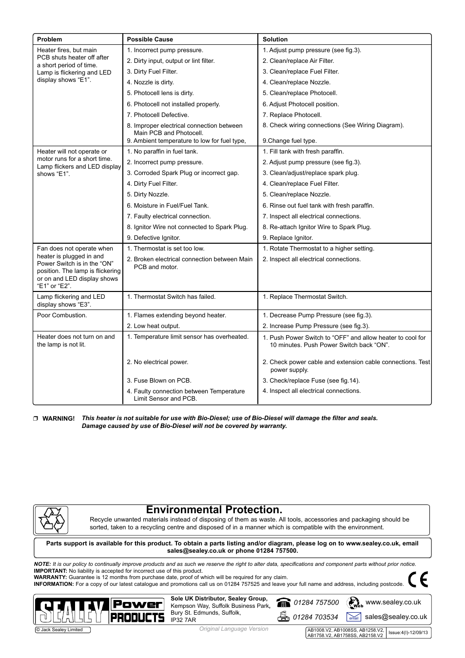 Environmental protection | Sealey AB1008 User Manual | Page 6 / 6