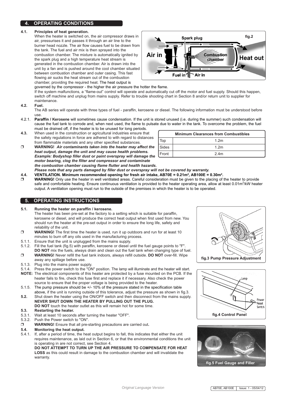 Operating conditions, Operating instructions | Sealey AB100E User Manual | Page 3 / 6