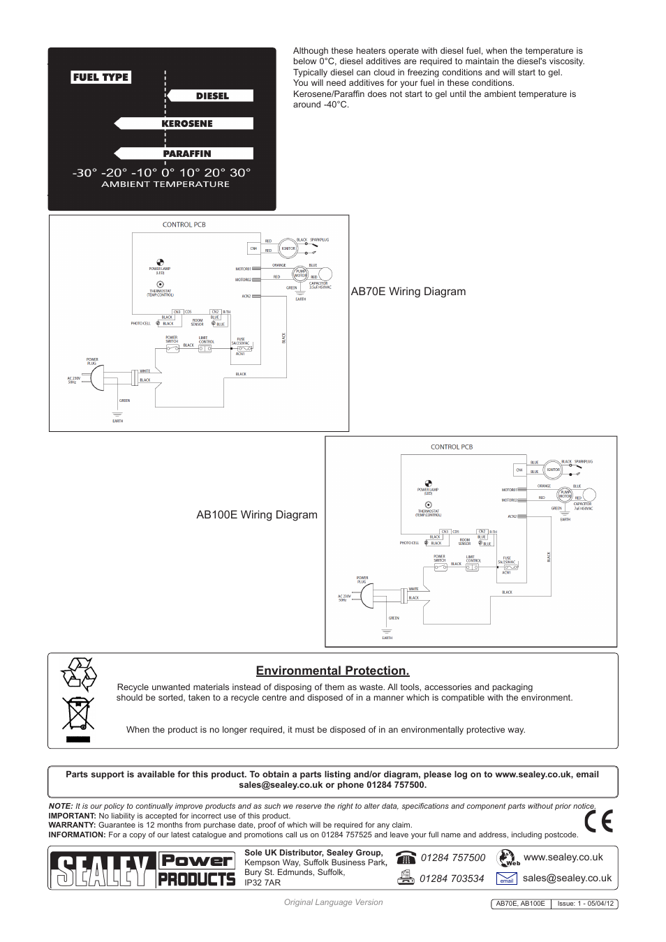 Environmental protection | Sealey AB100E User Manual | Page 6 / 6