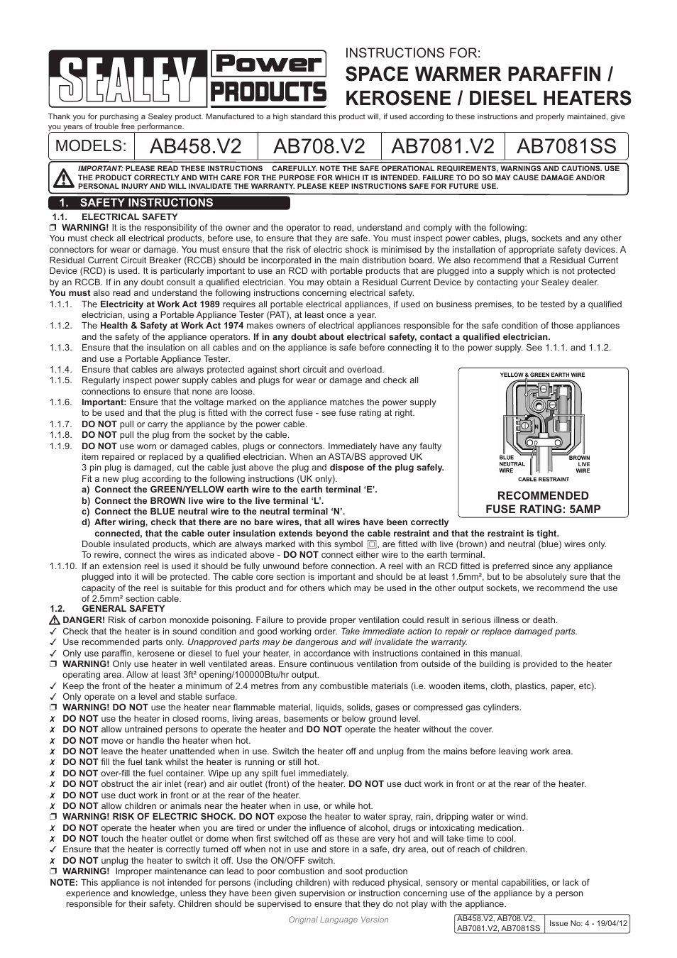 Sealey AB458 User Manual | 6 pages