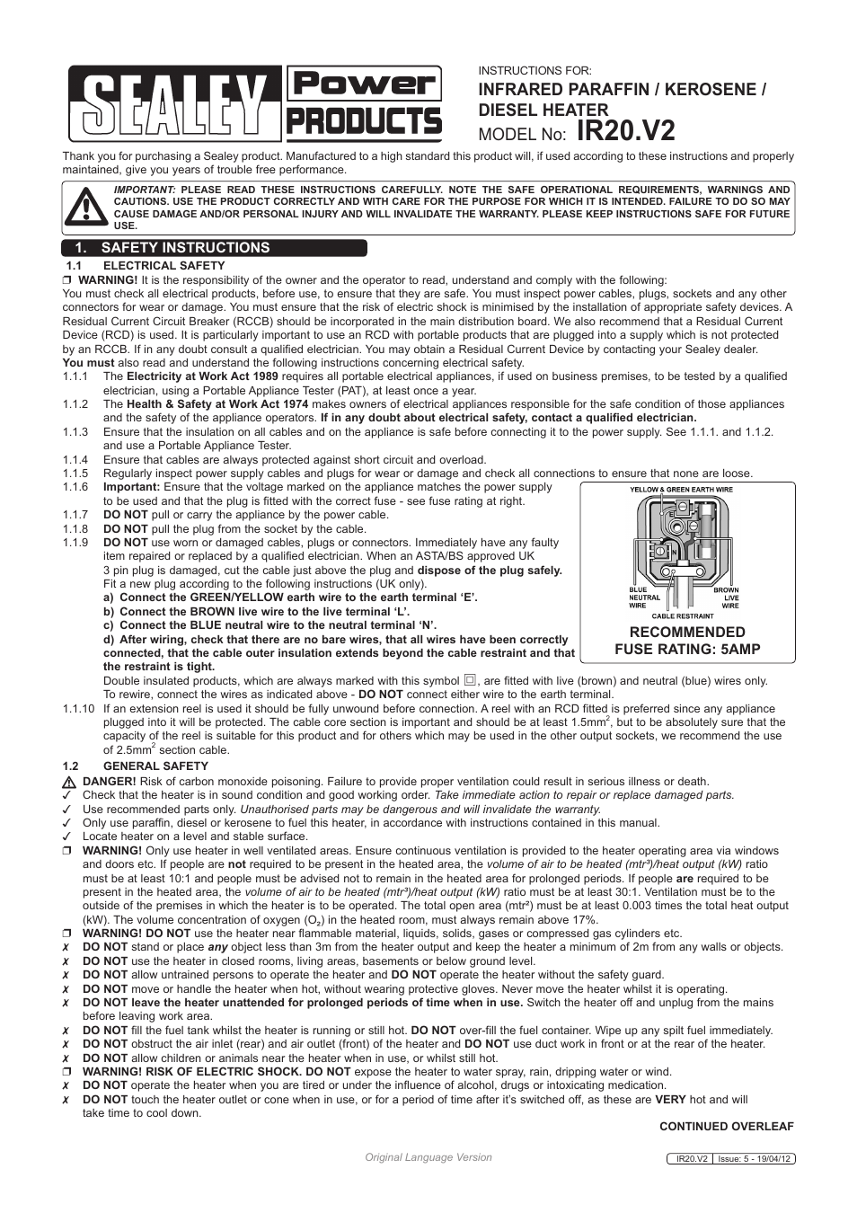 Sealey IR20 User Manual | 5 pages