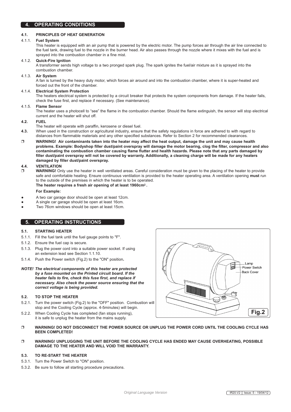 Fig.2, Operating conditions, Operating instructions | Sealey IR20 User Manual | Page 3 / 5