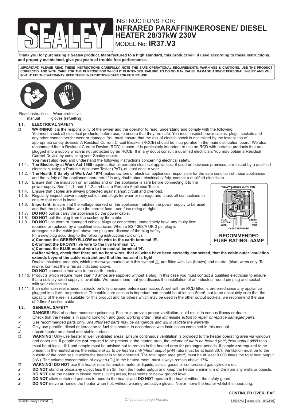 Sealey IR37 User Manual | 5 pages