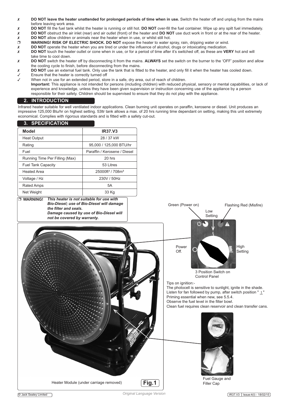 Fig.1, Introduction, Specification | Sealey IR37 User Manual | Page 2 / 5