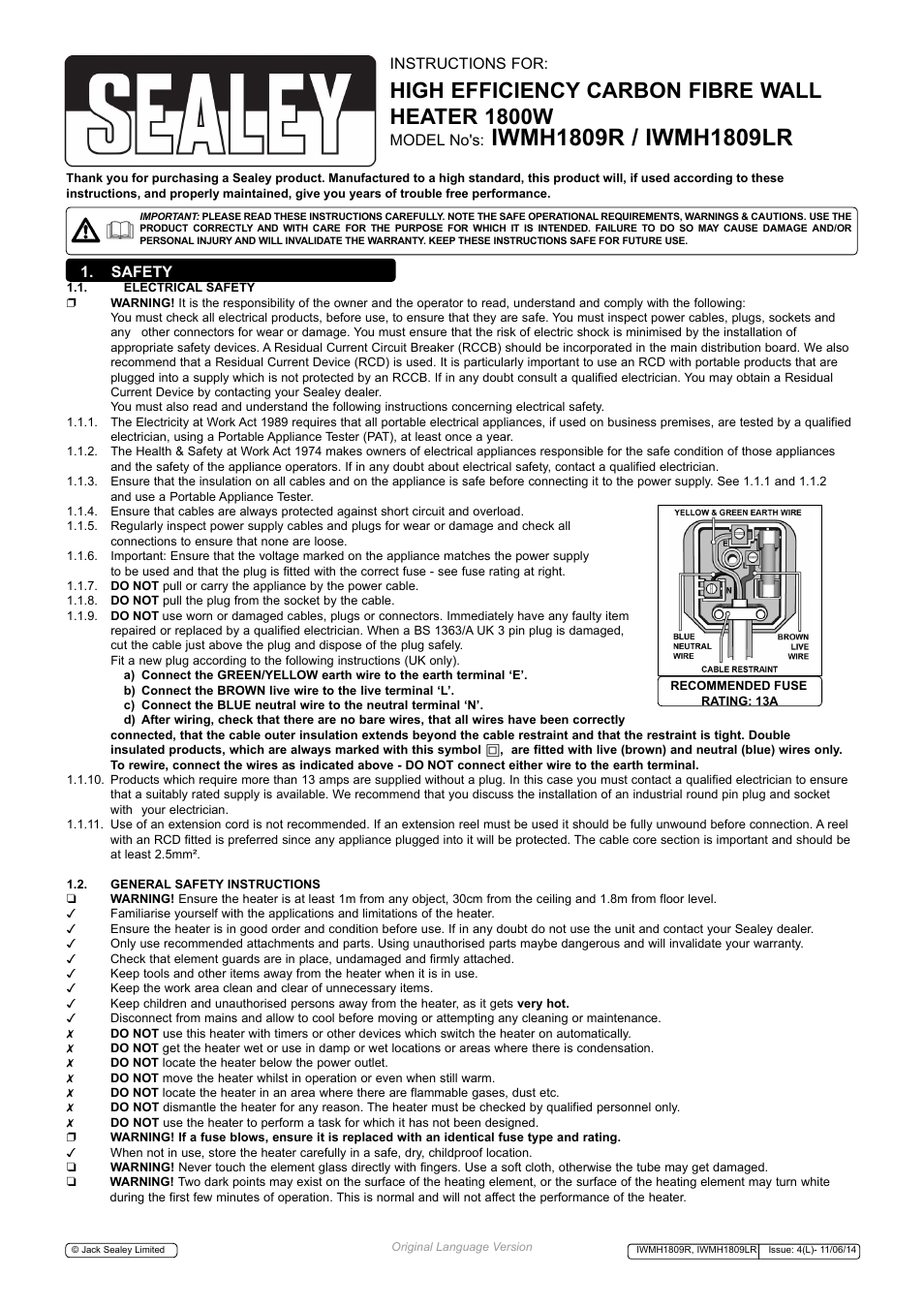 Sealey IWMH1809LR User Manual | 2 pages