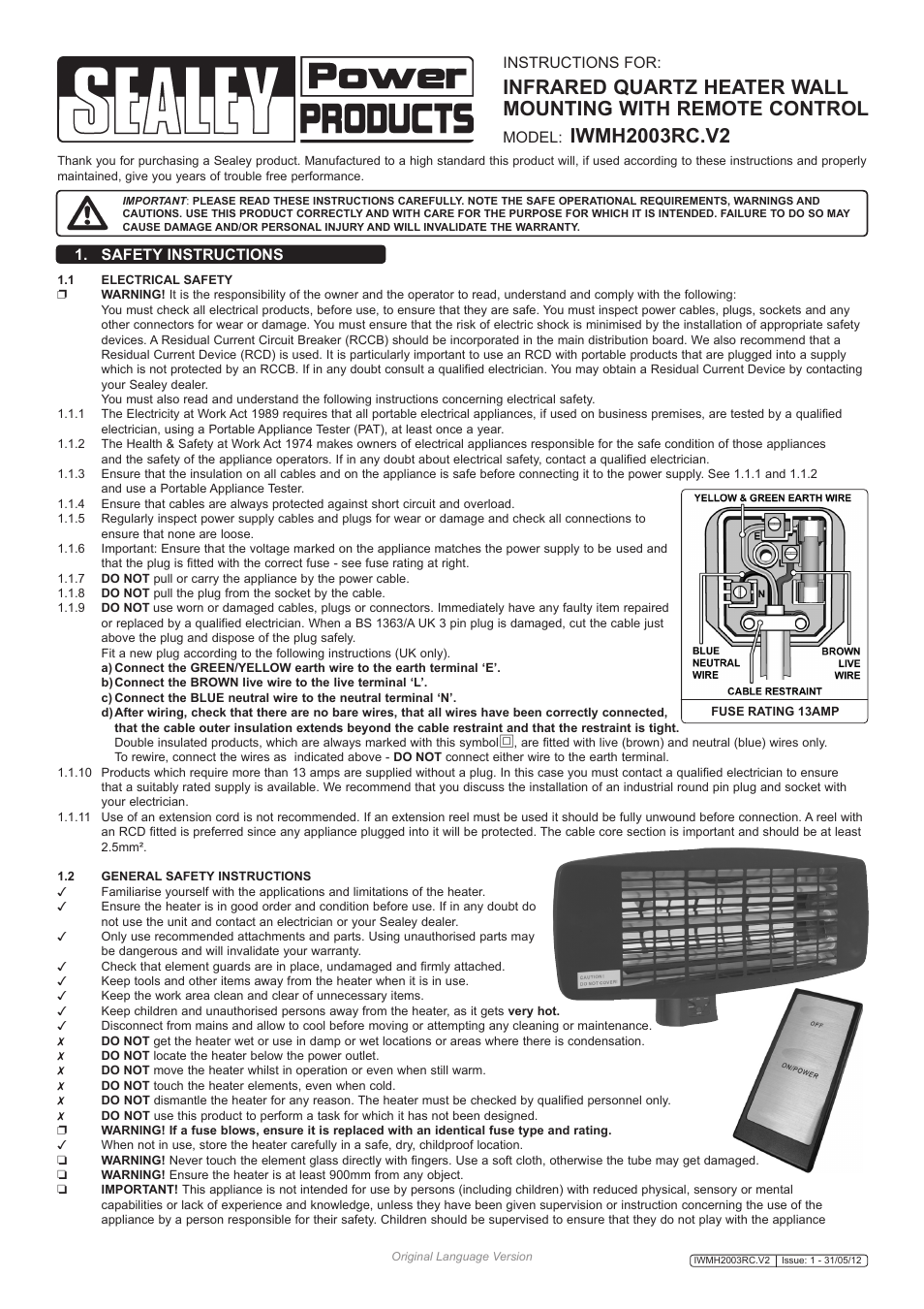 Sealey IWMH2003RC User Manual | 2 pages