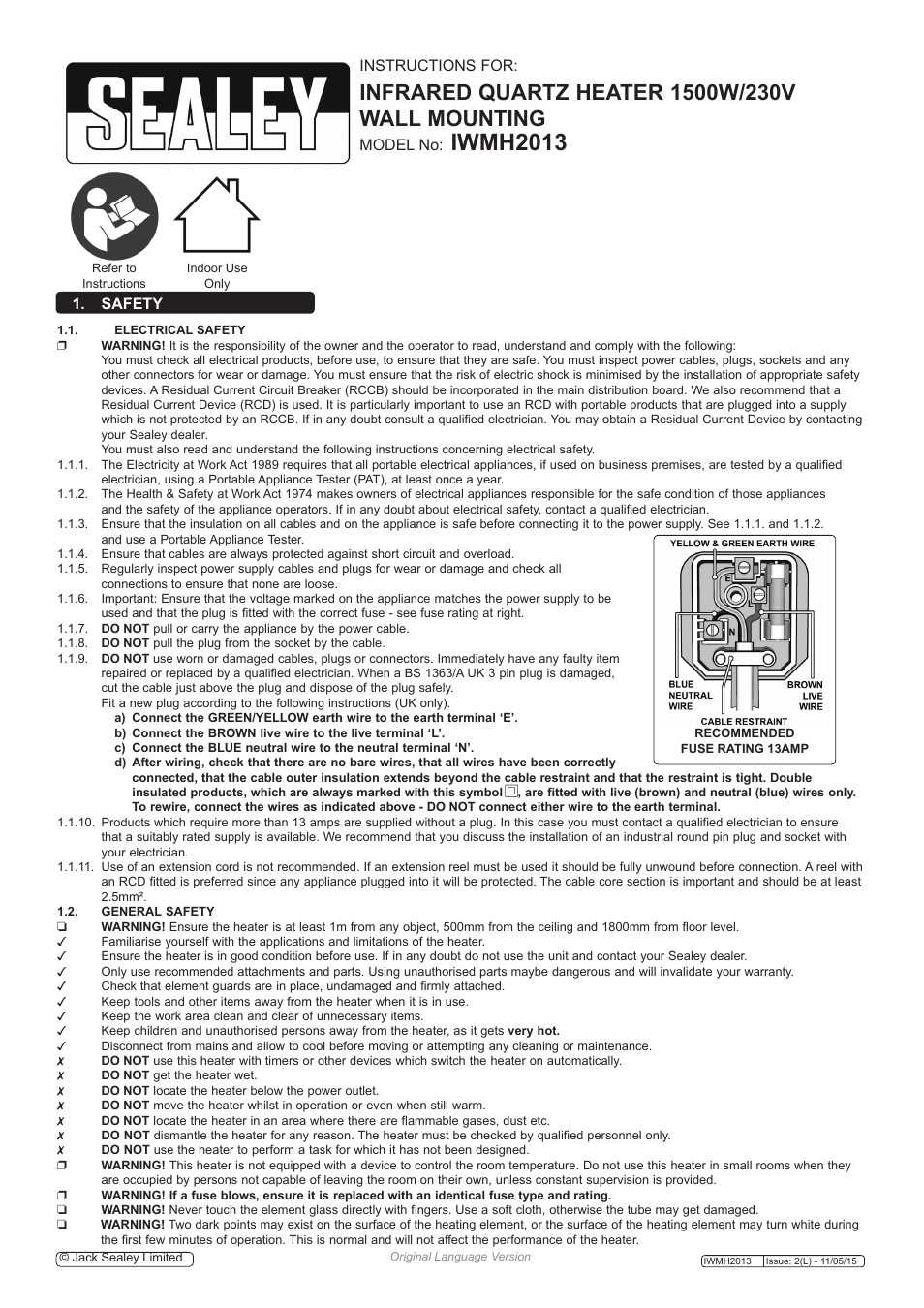 Sealey IWMH2013 User Manual | 2 pages