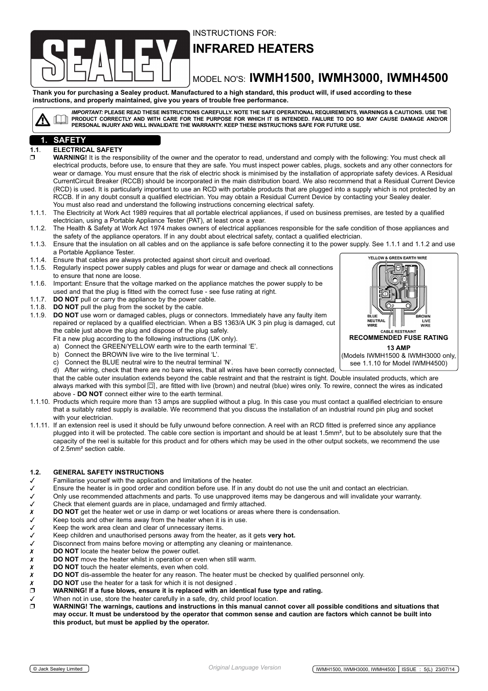 Sealey IWMH3000 User Manual | 3 pages