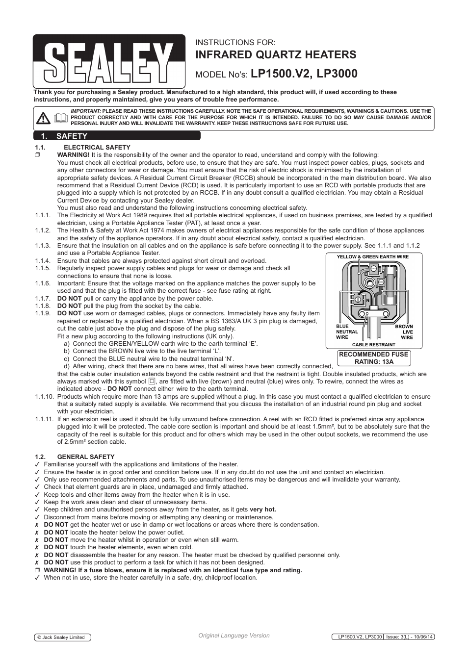 Sealey LP1500 User Manual | 3 pages