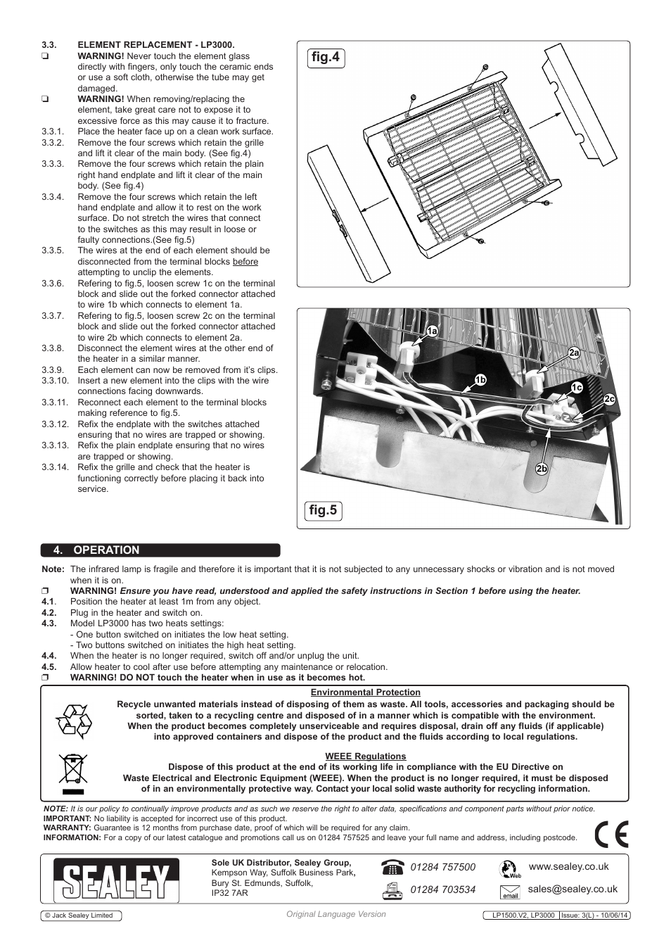 Fig.4, Fig.5, Operation | Sealey LP1500 User Manual | Page 3 / 3