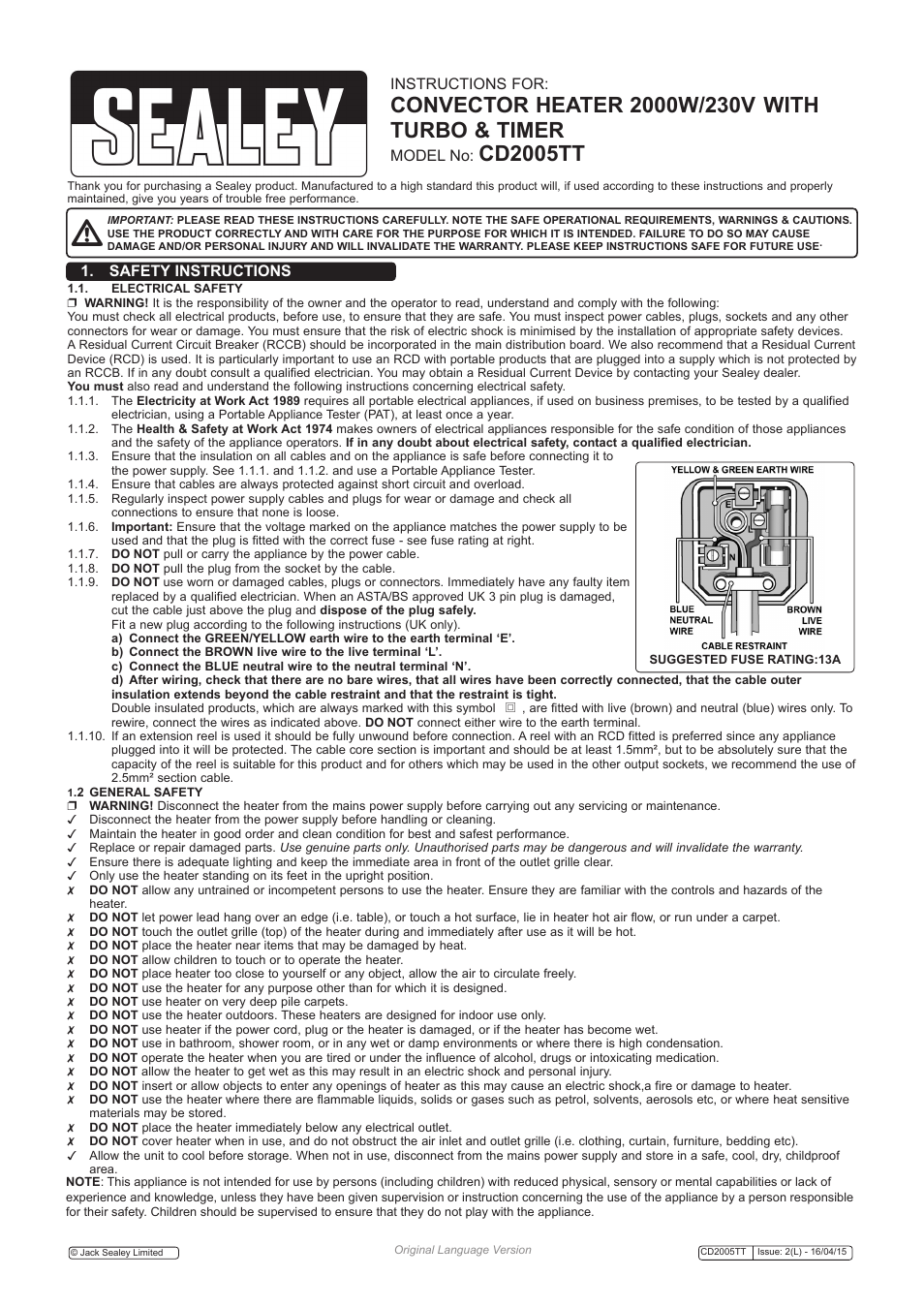 Sealey CD2005TT User Manual | 3 pages