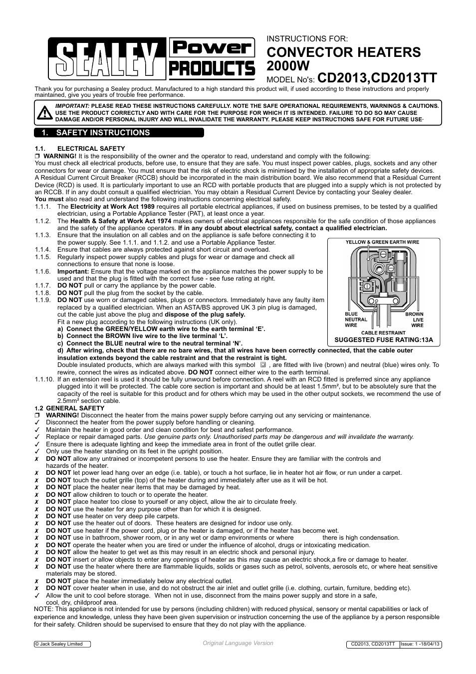 Sealey CD2013 User Manual | 3 pages