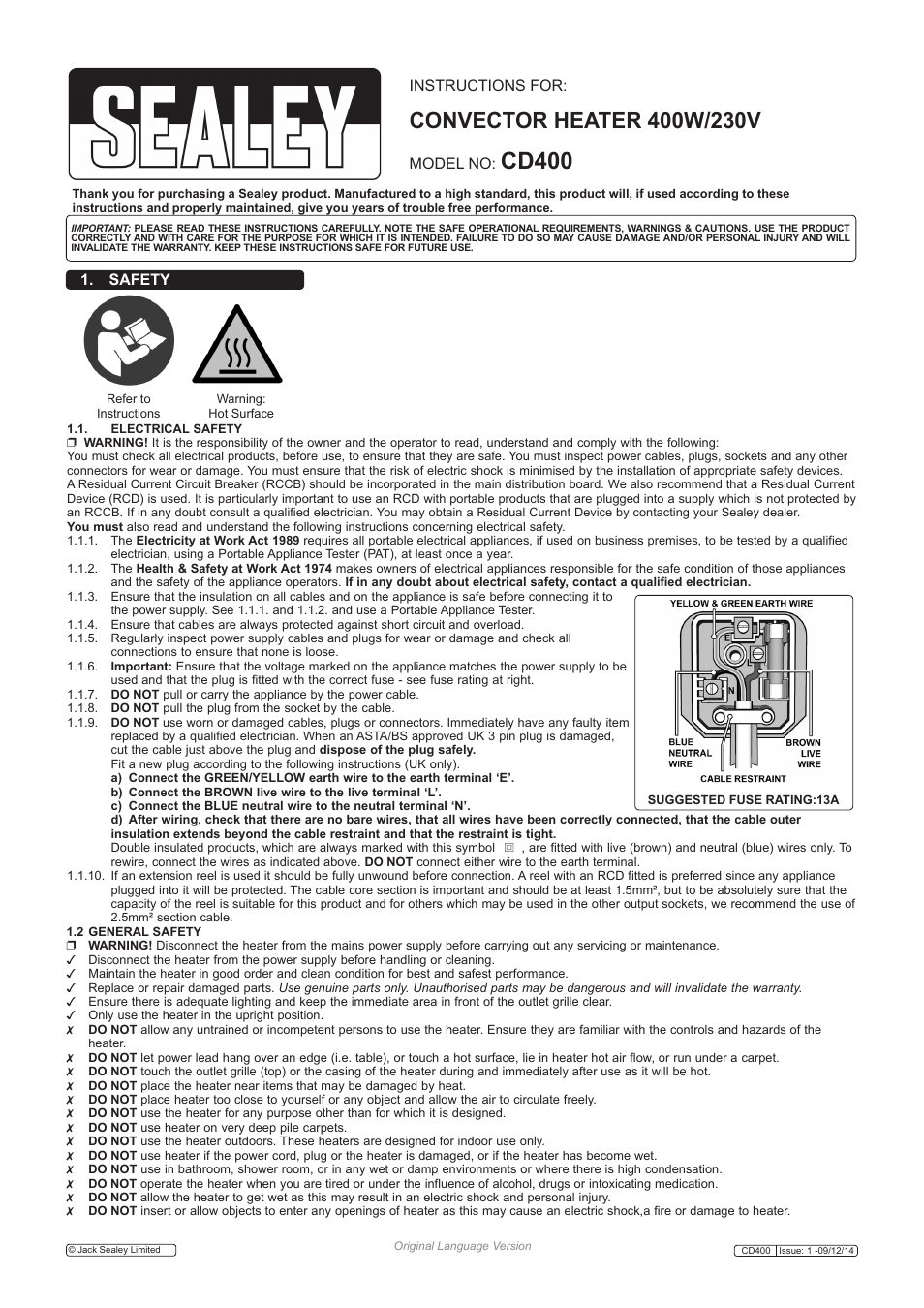Sealey CD400 User Manual | 3 pages