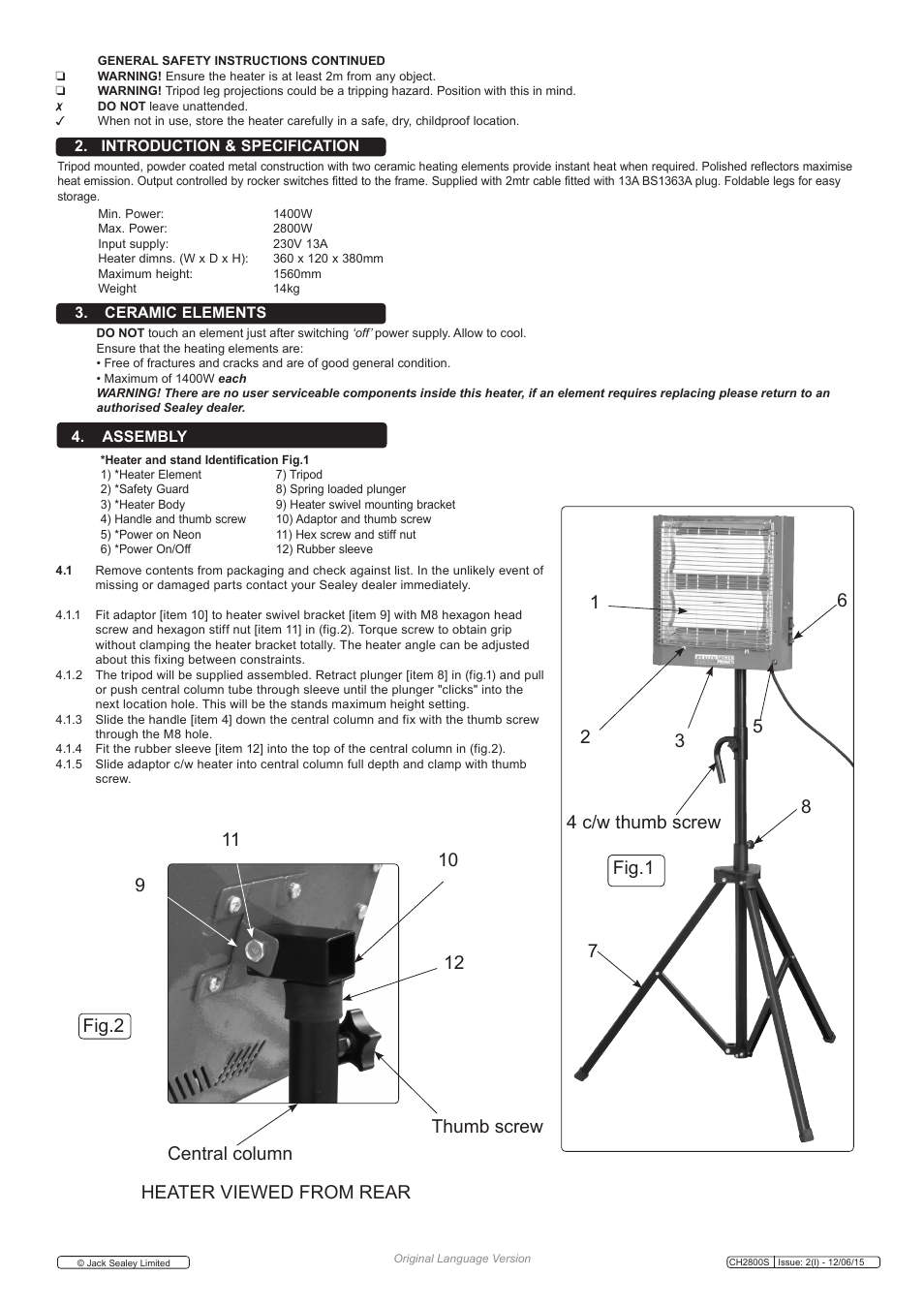 Fig.1 fig.2 | Sealey CH2800S User Manual | Page 2 / 3