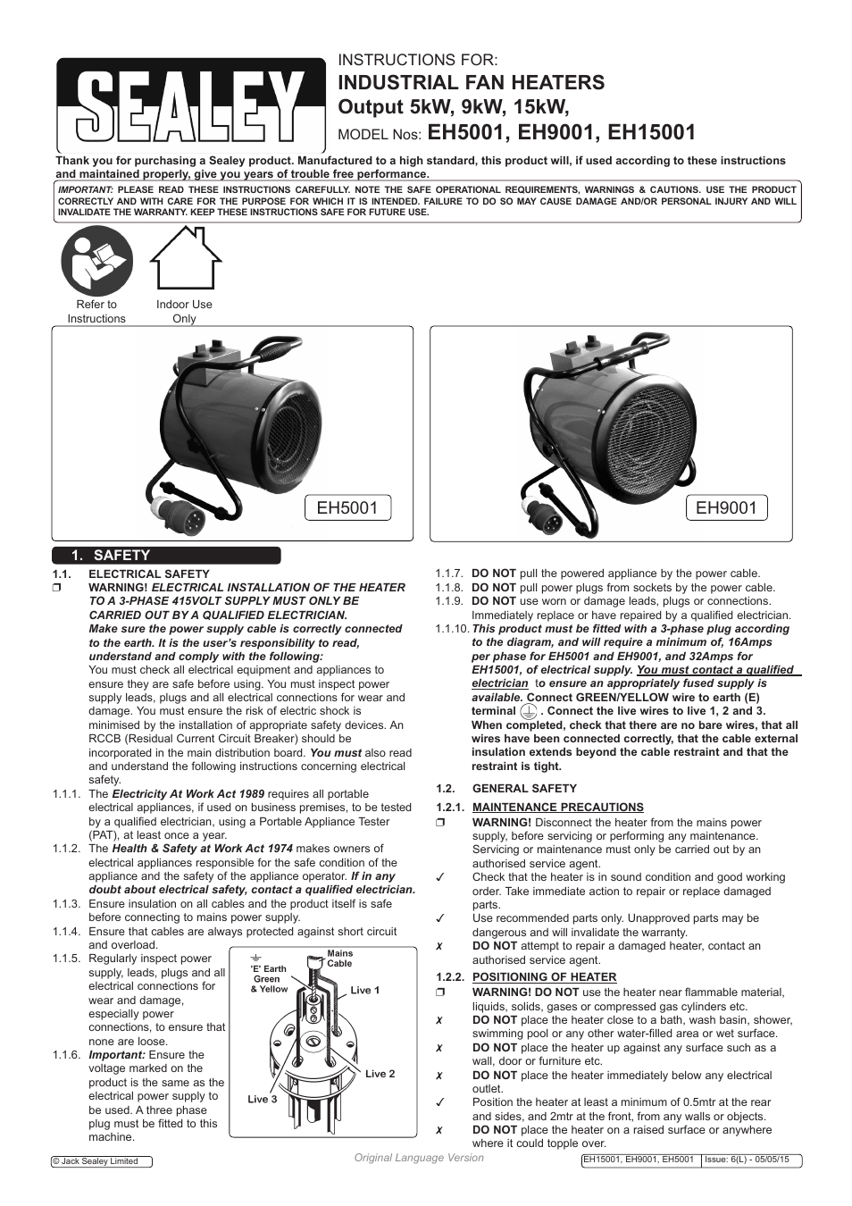 Sealey EH15001 User Manual | 4 pages
