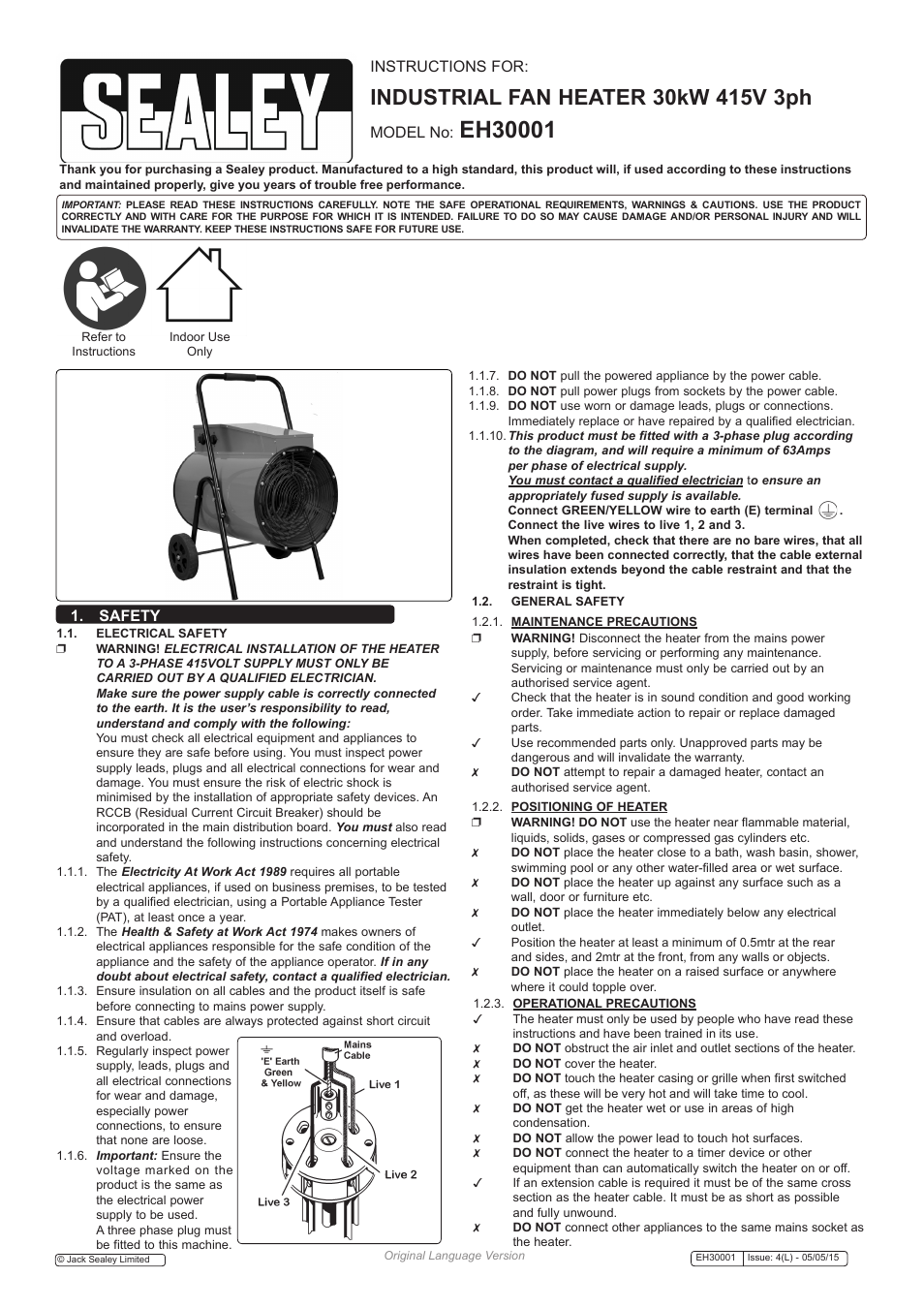 Sealey EH30001 User Manual | 3 pages