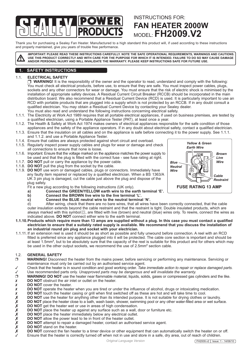 Sealey FH2009 User Manual | 2 pages