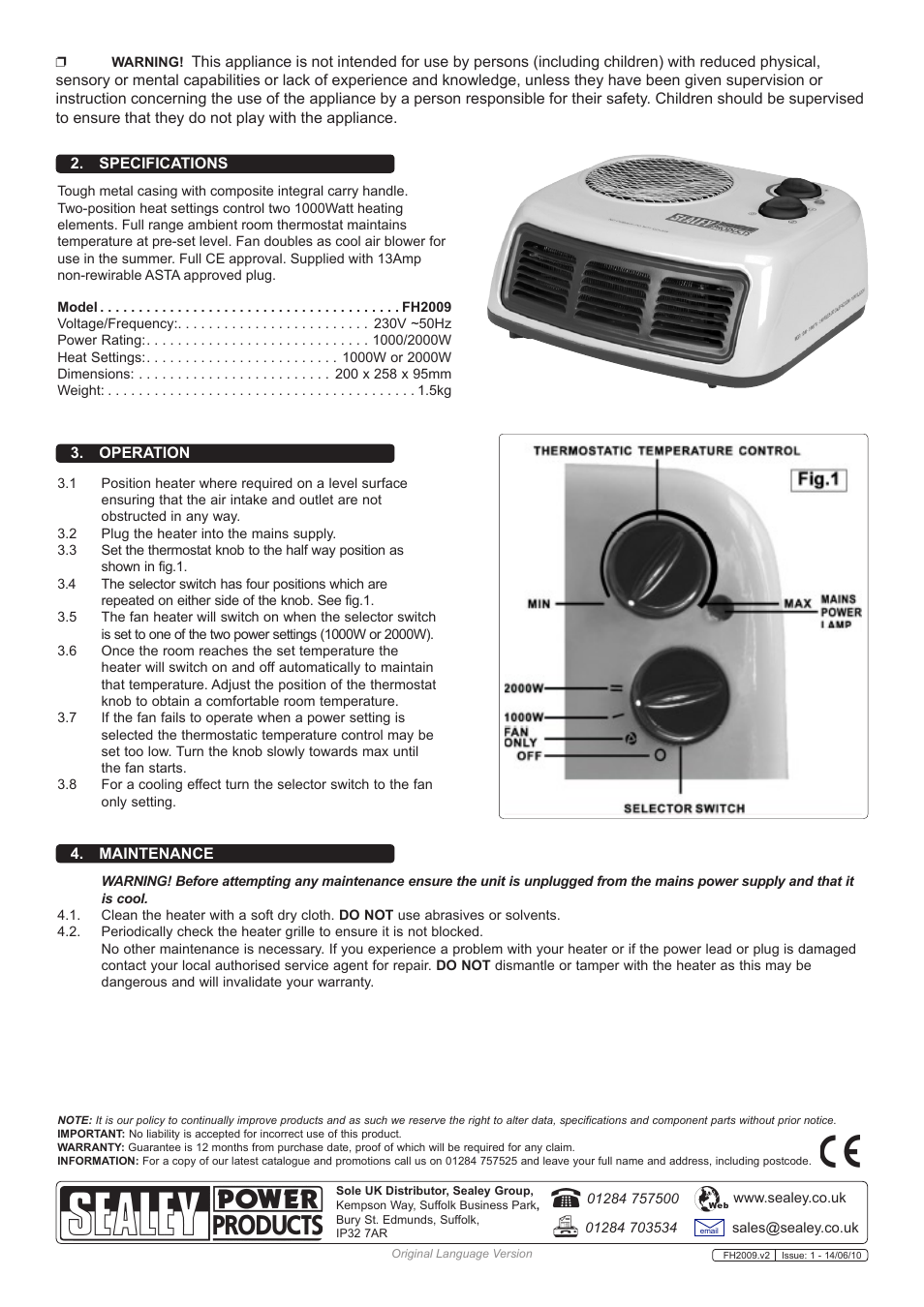 Sealey FH2009 User Manual | Page 2 / 2