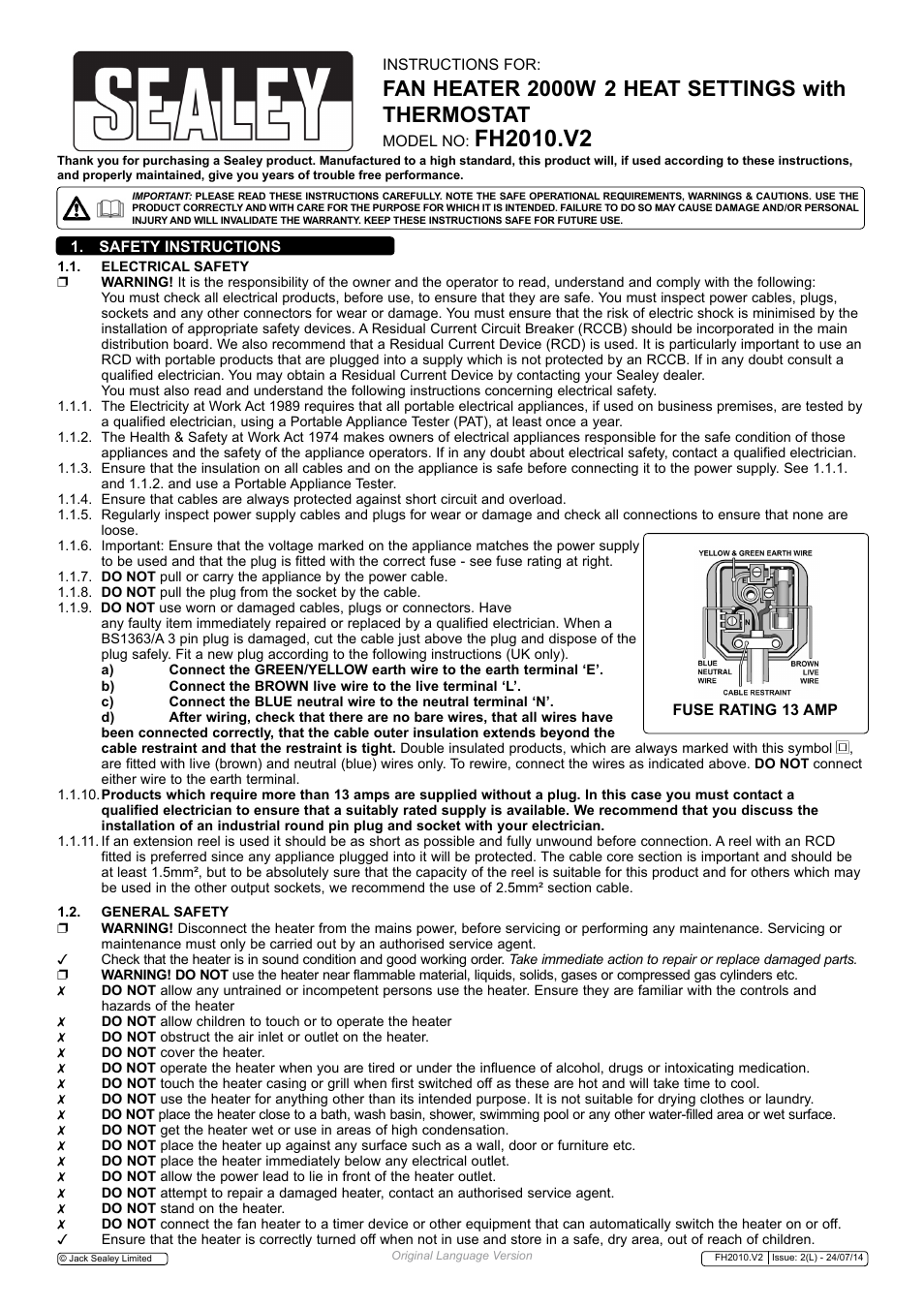 Sealey FH2010 User Manual | 2 pages
